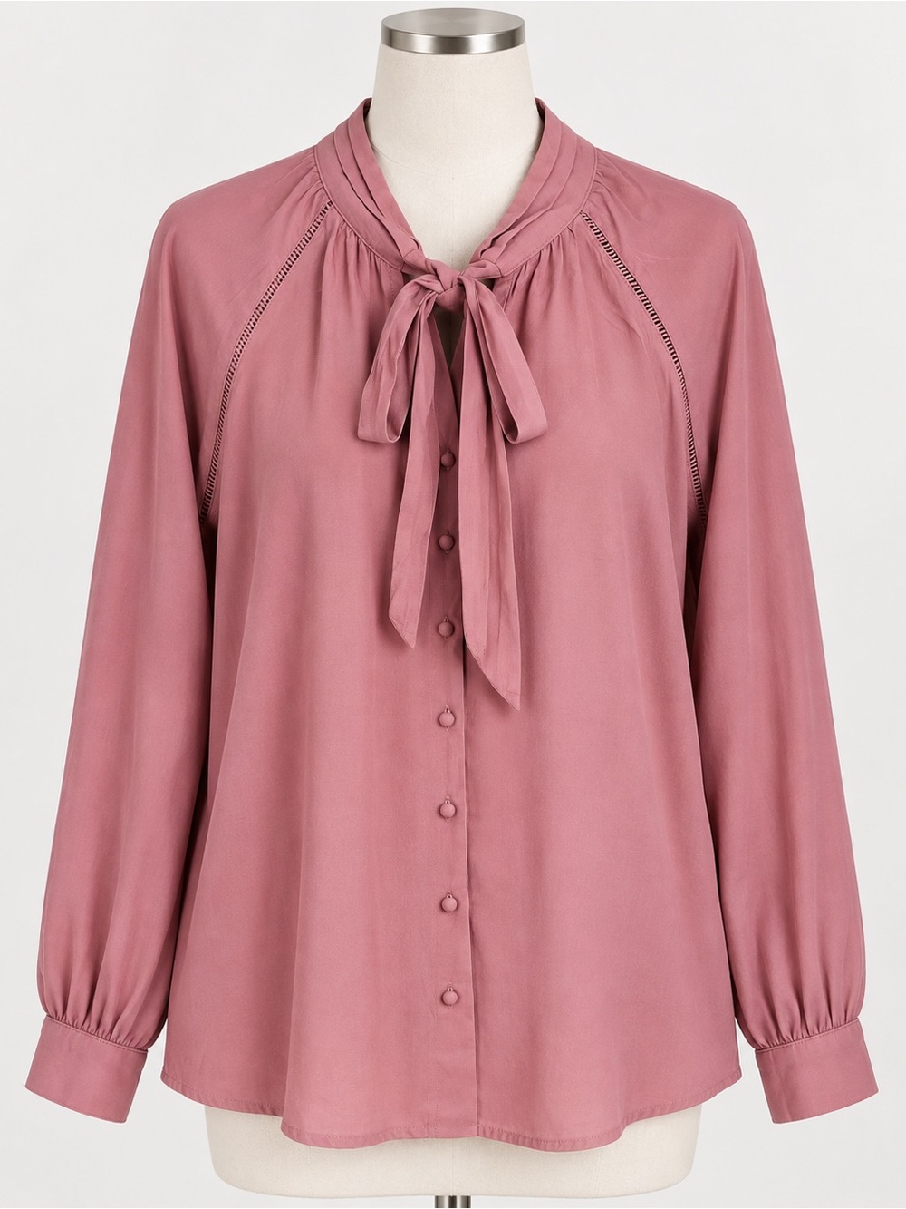 Women's Dusty Rose Tie-Neck Blouse